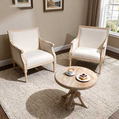 Red Barrel Studio French Accent Chair Traditional Wood Frame Linen Upholstery Distressed Finish Home Decor Single