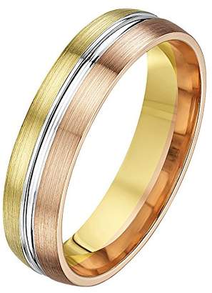 Theia His & Hers 14ct Yellow White and Rose Gold Three-Tone 5mm Grooved Wedding Ring - Size T