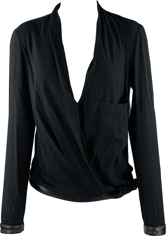 Helmut Lang Size S Black Viscose Blend V-neck Casual Top