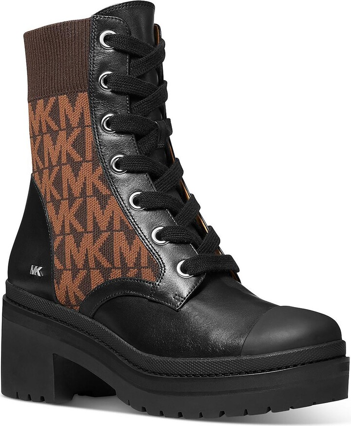 Michael Kors Brea Leather and Logo Jacquard Combat Boot - ShopStyle