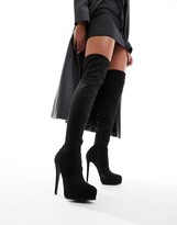 Thumbnail for your product : ASOS DESIGN Kaska high-heeled platform boots in black micro