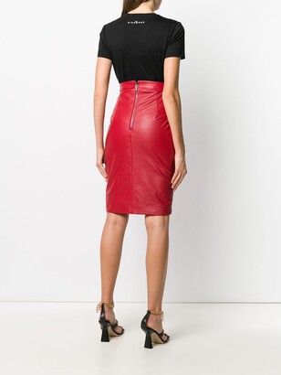 John Richmond Fitted Ruched Leather Skirt