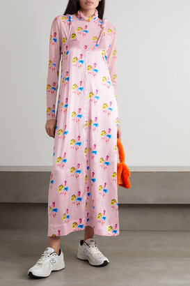 Ganni Floral-print Stretch Organic Silk-satin Midi Dress
