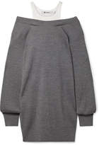 T by Alexander Wang - Off-the-shoulder Layered Ribbed Merino Wool-blend And Cotton Mini Dress - Dark gray