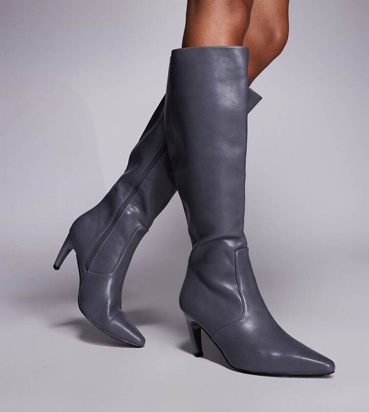 Wide Grey Over The Knee Boot Women's Grey Knee High Boots ShopStyle AU