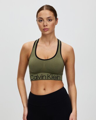 Calvin Klein Performance Women's Green Crop Tops - Round V-Neck Seamless Sports Bra - Size XS at The Iconic