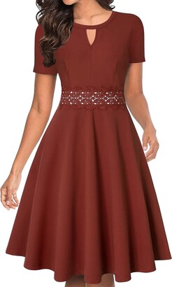 Plus Size Dress, Cocktail Dress, Womens Dress, Red Dress, Burgundy Dress,  Rust, Women Dress, Knee Length, Short Sleeve Dress, 1950's Dress 