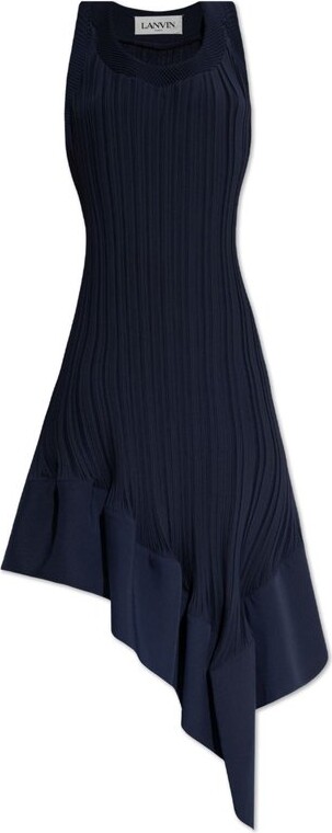 Lanvin Asymmetric Hem Pleated Midi Dress