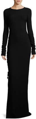 The Row Miel Ruched Long-Sleeve Gown, Black