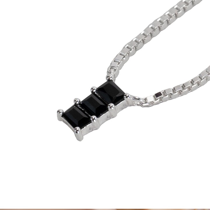 Nasi Silver Black Baguette Nahar Necklace- Onyx Silver
