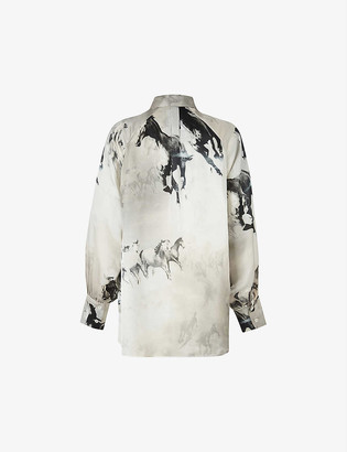 AllSaints Oana Epoto horse-print silk-blend shirt