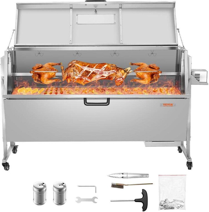 VEVOR 60-Watt Rotisserie Grill with Hooded Cover, 56 in. Pig Lamb Goat Rotisserie Grill Roaster, 286 lbs. Capacity