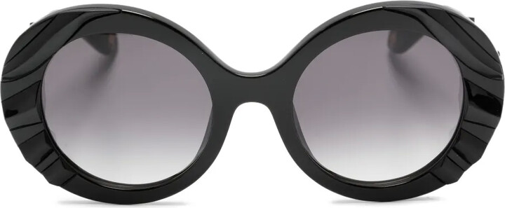 Roberto Cavalli Logo-Print Round-Frame Sunglasses