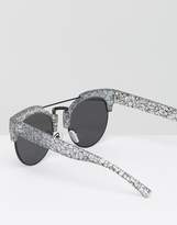 Thumbnail for your product : ASOS Top Bar Round Sunglasses With Flat Lens In Linear Transfer Print
