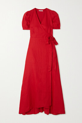 Reformation Weiss Linen Midi Wrap Dress - Red - ShopStyle
