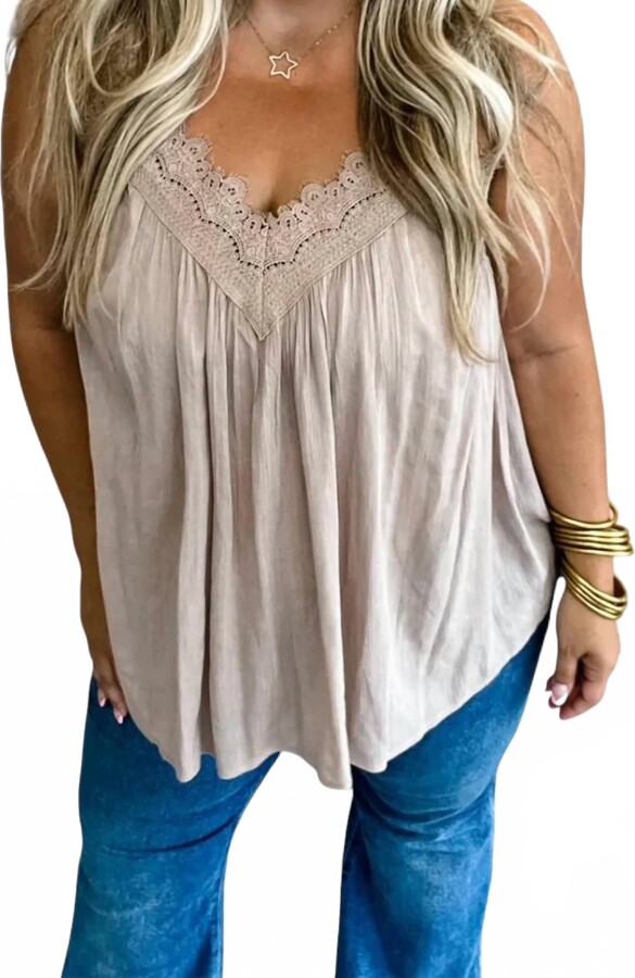 BLAKELEY Flowy Leni Lace Tank Top In Mocha