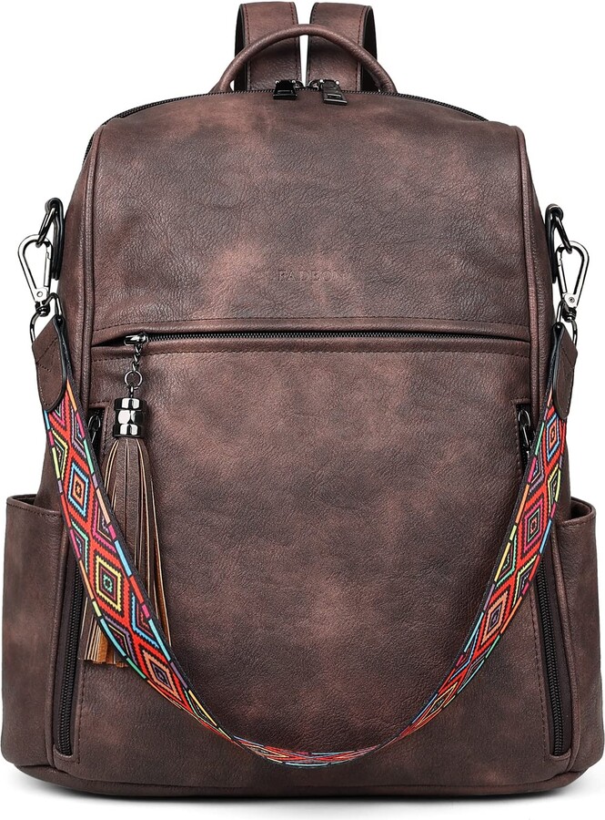 FADEON Leather Backpack Purse for Women Designer Ladies Shoulder Book