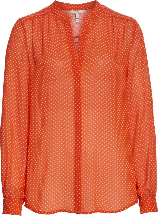 Women Mintee G Warm Terracotta Orange Polka Dot Silk Blouse