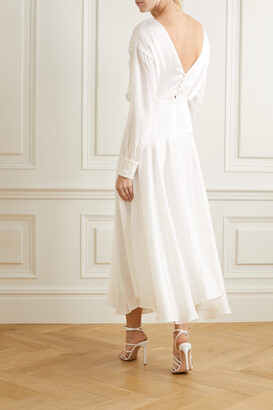 Galvan Majorelle Plissé-satin Midi Dress - White