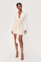 Thumbnail for your product : Nasty Gal Womens Linen Drape Front Mini Shirt Dress - Cream - 10