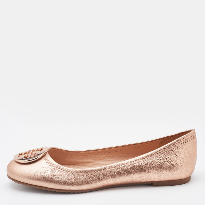 Tory Burch Metallic Rose Gold Leather Ballet Flats Size  - ShopStyle