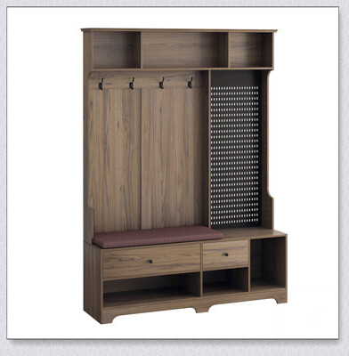 Multi-purpose Hallway Hall Tree with Removable Linen Cushioned Bench, Coat Rack, Storage Shelves, and DIY Pegboard for Organized Entryways