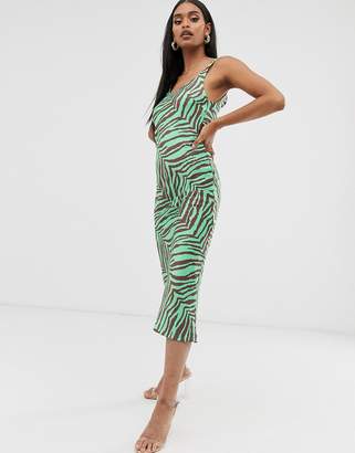 ASOS Design DESIGN scoop neck midi satin slip dress in zebra print