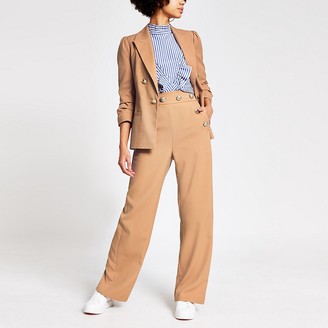 buttoned high waist wide leg pants