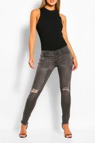 Thumbnail for your product : boohoo Low Rise Distressed Stretch Skinny Jean