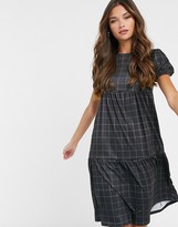 Thumbnail for your product : Street Collective jersey tiered hem smock midi dress in windowpane check