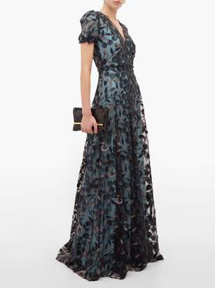 Luisa Beccaria Floral-embroidered Tulle Gown - Womens - Black Multi