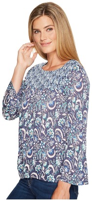 Lucky Brand Mixed Print Smocked Top Women's Long Sleeve Pullover