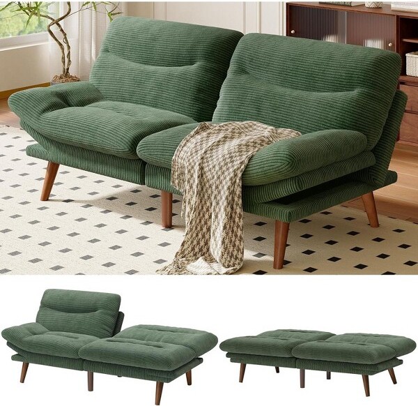 Marsail FutonSofaBedFutonCouchwithAdjustableBackrest&ArmrestsConvertibleSmallSleeperSofaBedforSmallApartmentsStudyRoomOfficeGreen