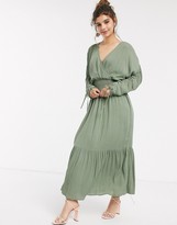 Thumbnail for your product : ASOS DESIGN wrap front maxi dress with elasticated waist in crinkle in khaki