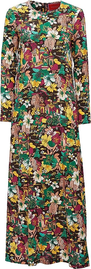 Women's Long Sleeve Swing Dress - Temples Multicolor - Size Small