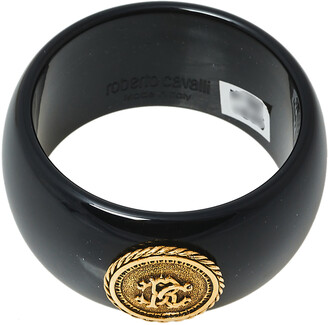 Roberto Cavalli Black Medallion Wide Bangle Bracelet