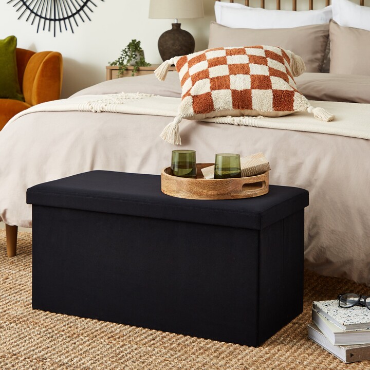 Dunelm Matilda Velvet Foldable Ottoman Black ShopStyle Living Room
