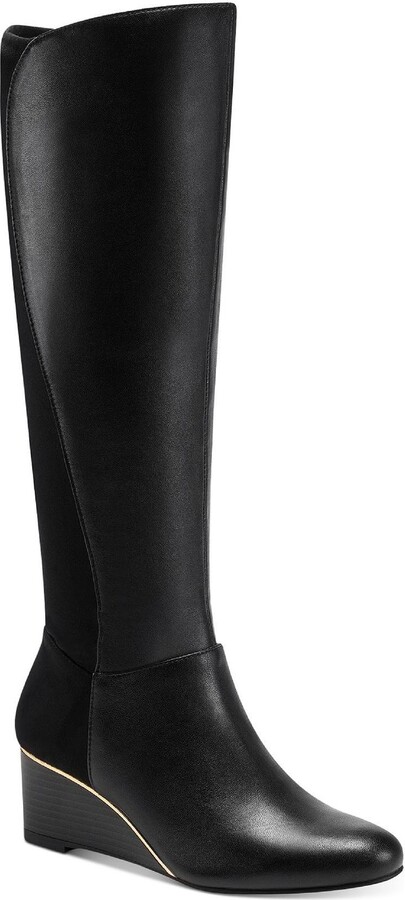 ASOS Design Cali Premium Leather Wedge Knee Boots in Silver