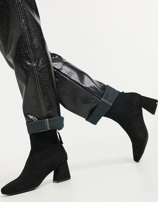 Miss Selfridge heeled boots with square toe in black - ShopStyle