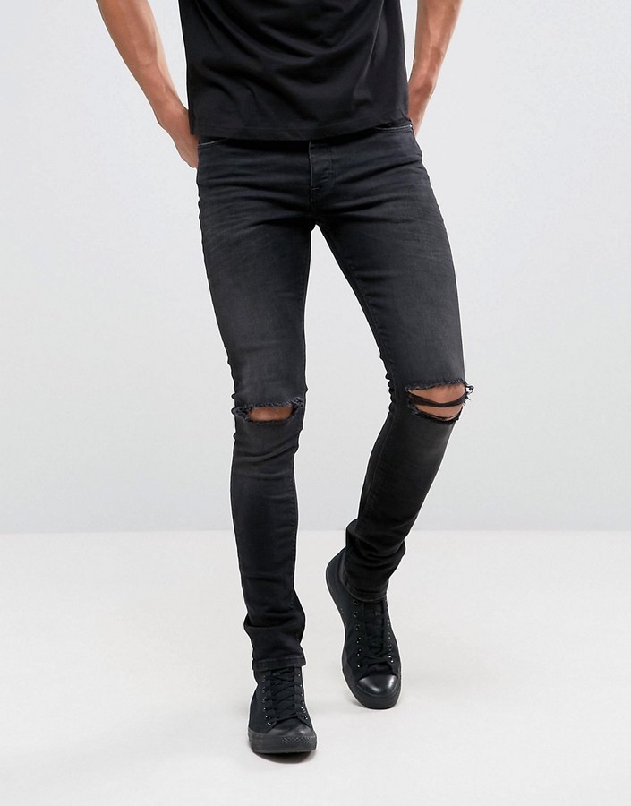 ASOS DESIGN super skinny 12.5oz jeans with knee rips in washed black -  ShopStyle