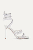 Thumbnail for your product : Rene Caovilla Cleo Embellished Metallic Satin And Leather Sandals - Silver