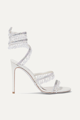 Rene Caovilla Cleo Embellished Metallic Satin And Leather Sandals - Silver