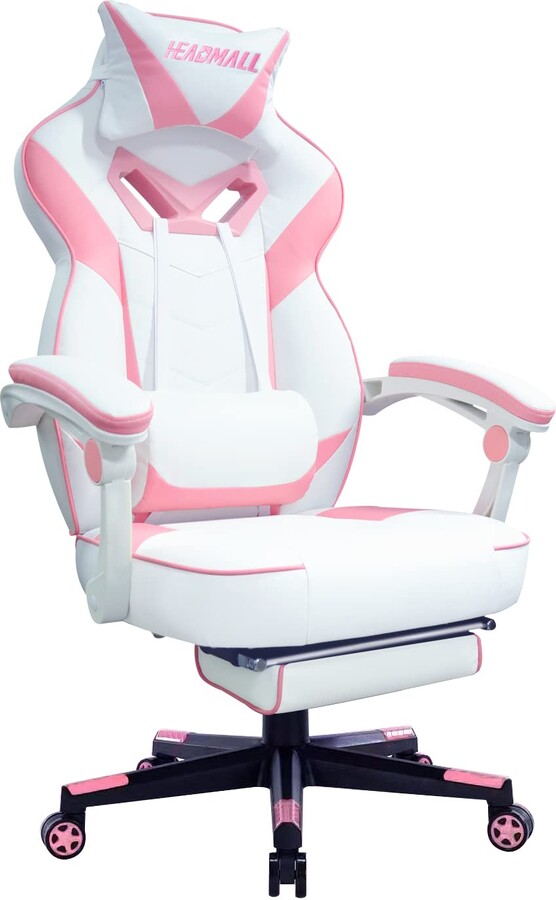 HEADMALL Pink Gaming Chair with Footrest Ergonomic Oversized