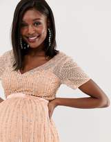 Thumbnail for your product : Maya Maternity mesh all over scattered sequin pleated maxi dress in soft peach