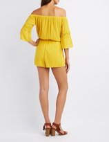 Thumbnail for your product : Charlotte Russe Crochet-Trim Off-The-Shoulder Romper