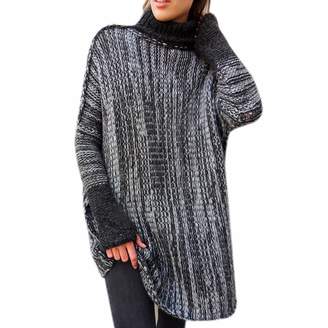 Qiyun Women Long Sleeve Mosaic Turtleneck Wool Sweater Tunic Tops Jumper Pullovers