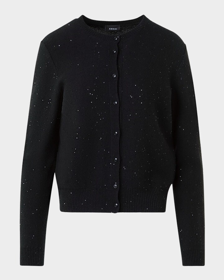Akris Paillette Wool-Cashmere Knit Crewneck Cardigan
