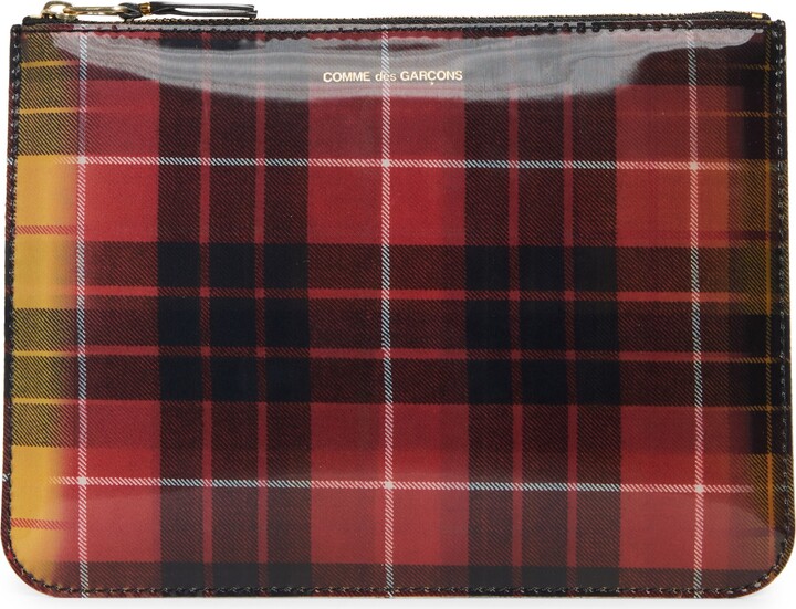 Comme des Garçons Wallets Large Lenticular Tartan Coated Leather Zip Pouch