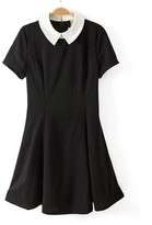 Thumbnail for your product : ChicNova Simple Style Contrast Color Peter Pan Collar Short Sleeve Flouncing Hem Dress
