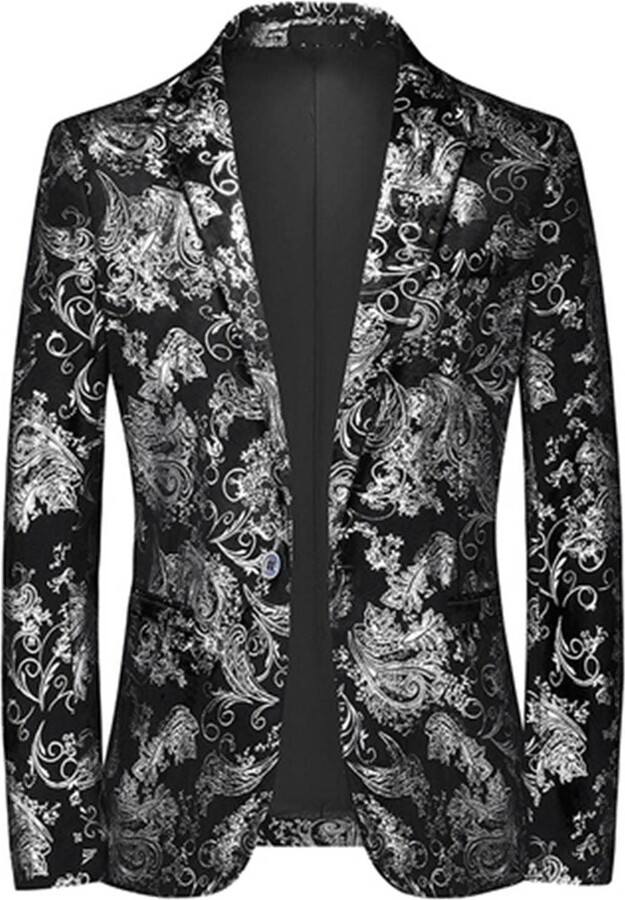 Sanykongy Men's Suit Jacket Classic Flower Print Coats Banquet Singer ...
